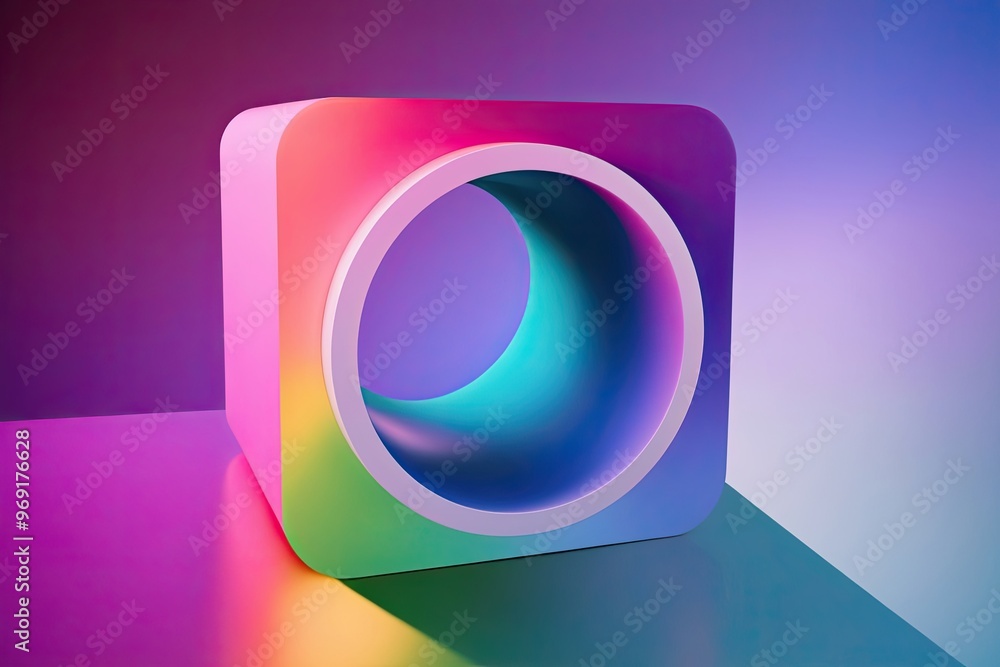 Poster Futuristic 3D Abstract Shape with Vibrant Gradient Background