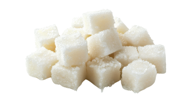 White sugar cubes on transparent background