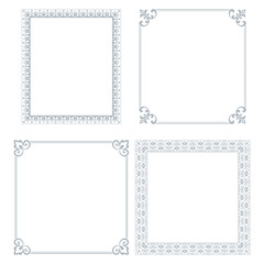 Set of decorative frames Elegant vector element for design in Eastern style, place for text. Floral gray and white borders. Lace illustration for invitations and greeting cards