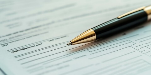 Gold pen on blank form with lines.