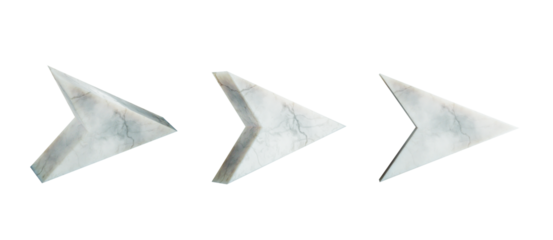 Set of solid marble arrows isolated on transparent white background