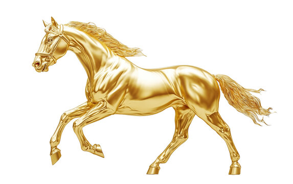 A majestic golden horse on white background,png