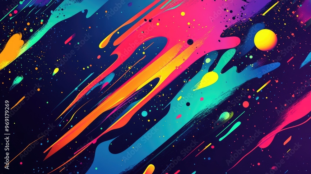 Aufkleber a vibrant, abstract background with splashes of neon colors and irregular shapes, adding a modern an
