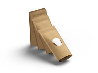 3D rendered image of a paper stand-up pouch with a transparent window on transparent background