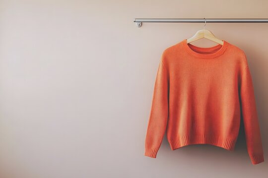 Orange shirt hanging on a clothes rack 