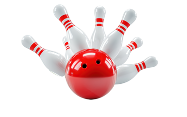 A red bowling ball crashing on white background,png