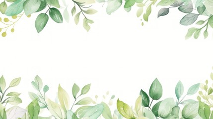 Botanical elegance. Leaves and flowers frame on white background. Invitations and greeting cards. Copy space