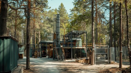 Sustainable pine resin harvesting facility with essential oil distillation