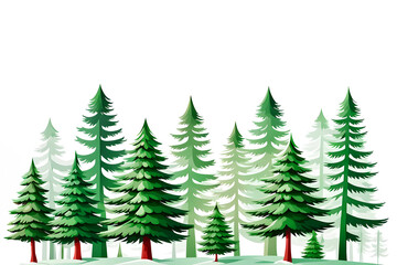 Obraz premium Fir trees in a row on white background 