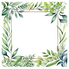 Botanical elegance. Leaves and flowers frame on white background. Invitations and greeting cards. Copy space