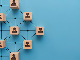 People on wooden blocks connected with black lines, representing socializing and networking in business and personal life