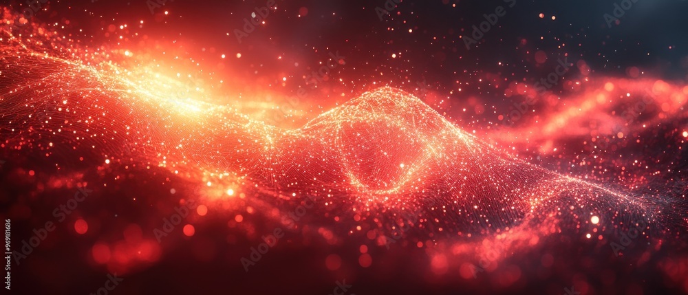 Wall mural Abstract Red and Orange Glowing Particles with Bokeh