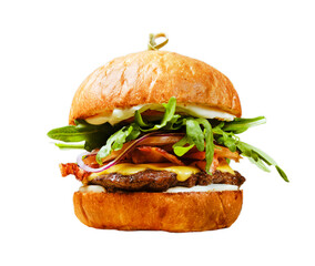 Delicious beef burger on transparent background