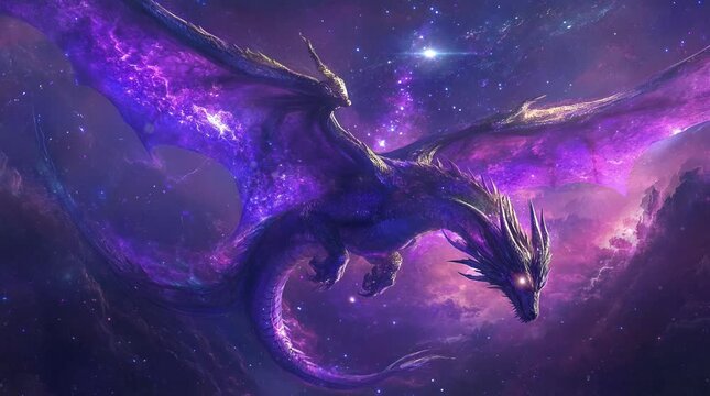 Dragons that fly between the skies in the magic world. Virtual 4K video animation background with looping time lapse with very smooth graphics.