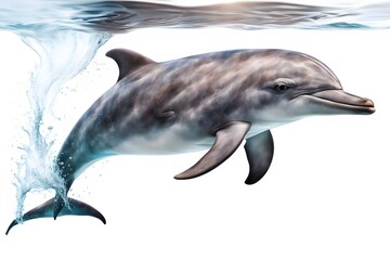 Naklejka premium Bottlenose dolphin animal on white background, Ai Generated