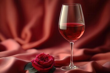 elegant stemmed glass filled with deep crimson wine captured from above soft focus background with subtle light reflections luxurious and refined atmosphere