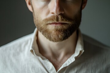 Fototapeta premium Close-up of a man with a prominent beard, wearing a stylish shirt