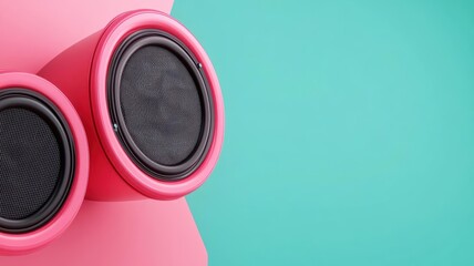 Futuristic speakers emitting soft electronic beats, tranquil energy, 3D illustration