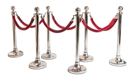 Stanchions with red velvet on transparent background