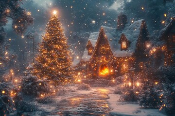 Enchanted Winter's Eve: A Cozy Christmas Cottage Aglow