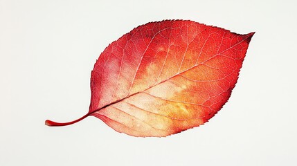 Single red autumn leaf isolated background