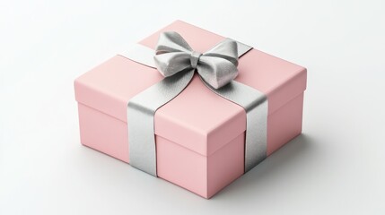 Pink gift box with silver ribbon isolated background