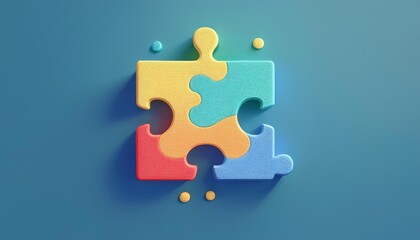 A vibrant, modern puzzle piece illustration with colorful sections on a smooth blue background, symbolizing problem solving.