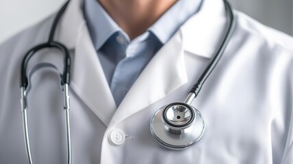 Close-up of a stethoscope on a doctor s neck, ready for patient exams, Medical equipment, healthcare professional