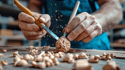 A woodcarving craftsman brings intricate wooden designs to life with skillful precision.