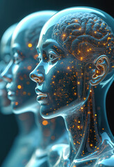 vue anatomique par transparence du cerveau et réseau nerveux humain