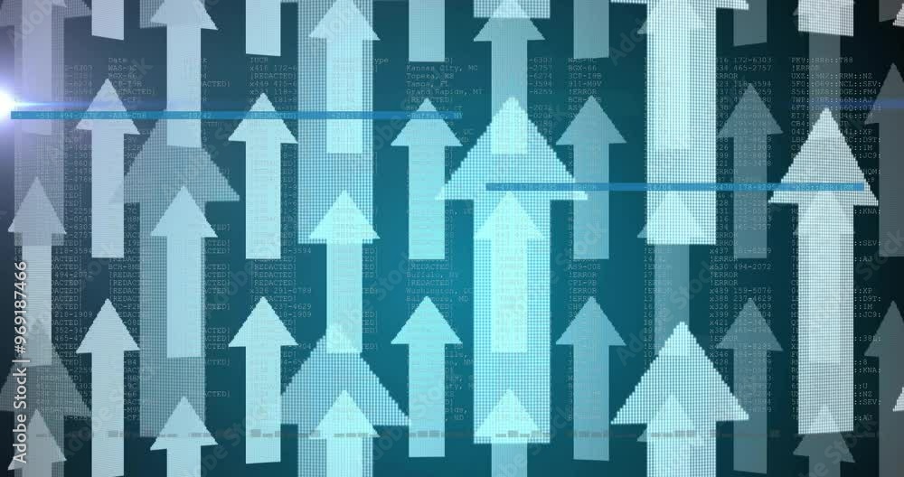 Poster animation of arrows and digital data processing over black background