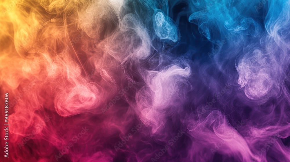 Aufkleber an artistic composition featuring a gradient of colorful smoke drifting through a dimly lit space, w