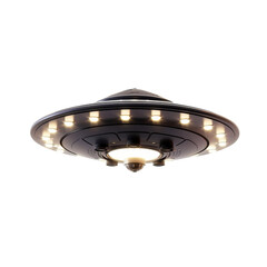 Futuristic UFO Spaceship with Glowing Lights. Sci Fi Spaceship
