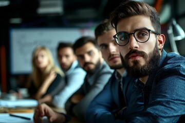 Obraz premium Focused Man in a Meeting with Colleagues