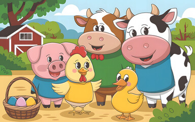 Naklejka premium Cute Farm Animals Cartoon Illustration