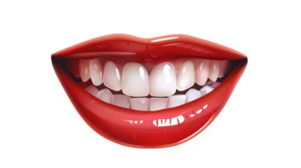 Female mouth with shiny healthy white teeth on transparent background