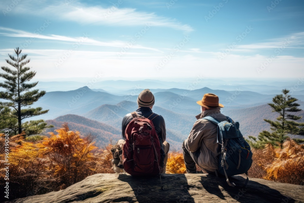 Poster backpacking adventure mountain outdoors.