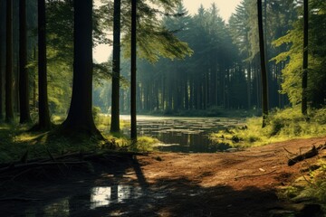 Fototapeta premium Forest sunlight outdoors woodland.