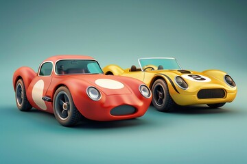 Cute cartoon style sports cars, different designs, 3D render ,  created by ai