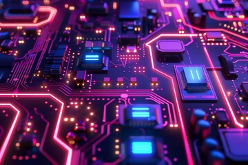 Obraz premium Shiny pink tech board, motherboard, created by ai