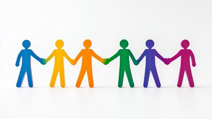 Human figures holding hands in a color gradient. Symbol of workplace unity, diversity, trust, empathy, harmony, togetherness, teamwork on White isolated background