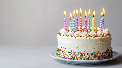 Colorful Birthday Cake with Candles and Sprinkles on a Festive