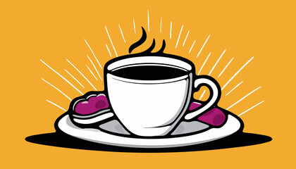 A white coffee cup with a pastry on a plate