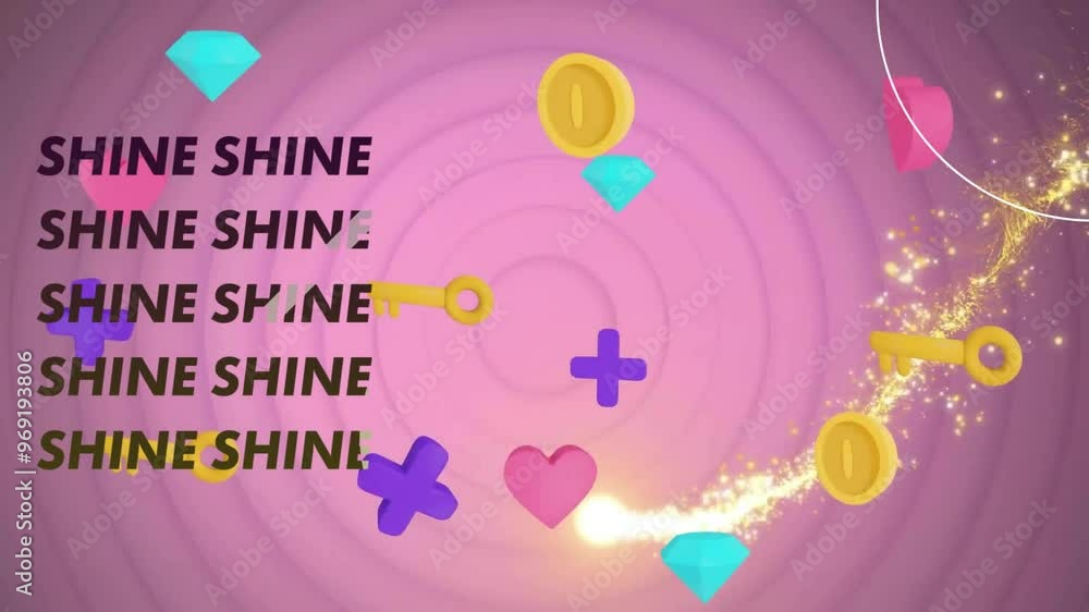 Poster animation of shine text and shapes moving over pink background