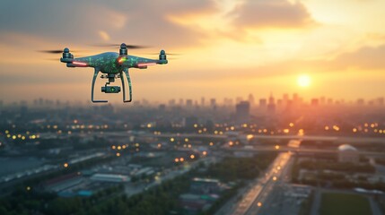 Futuristic AI-driven air traffic control systems for autonomous drones: A control tower managing air traffic for delivery drones in a smart city.