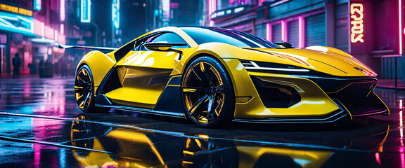 Neon Nightride: Futuristic Supercar in Cyberpunk City