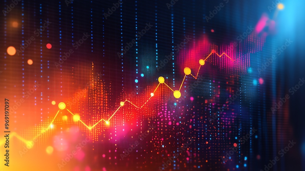 Aufkleber abstract graph of a rising line chart with data points against a dark blue, red, and yellow backgrou