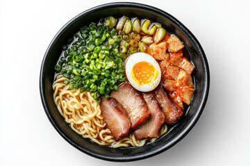 Delicious Japanese ramen with pork belly, soft boiled egg, and green onions