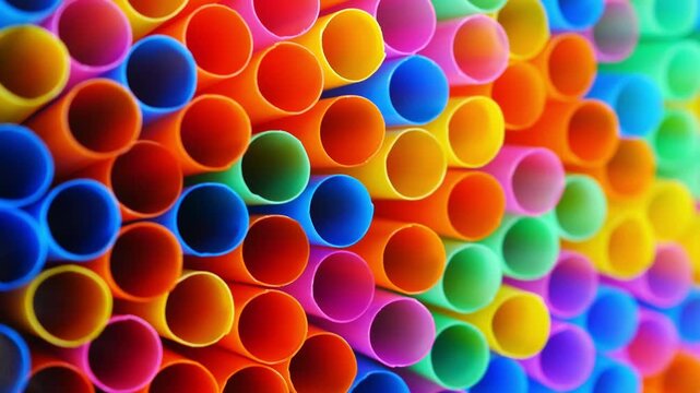 Abstract beautiful 
multicolored drinking straws, macro rainbow circle of tube background,