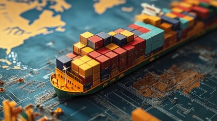 Obraz premium 3D rendered import export logistics, world map, visualizing global cargo transport -